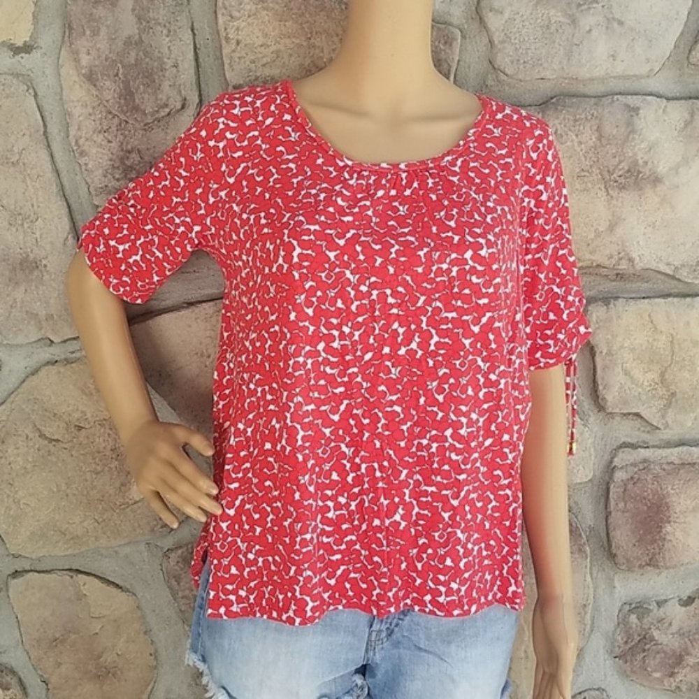 MICHAEL MICHAEL KORS | Red and White Patterned Short Sleeve Top